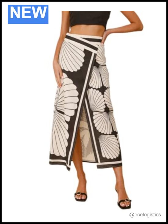 Dresses & Skirts - Floral Print High Waist Midi Skirt with Front Split